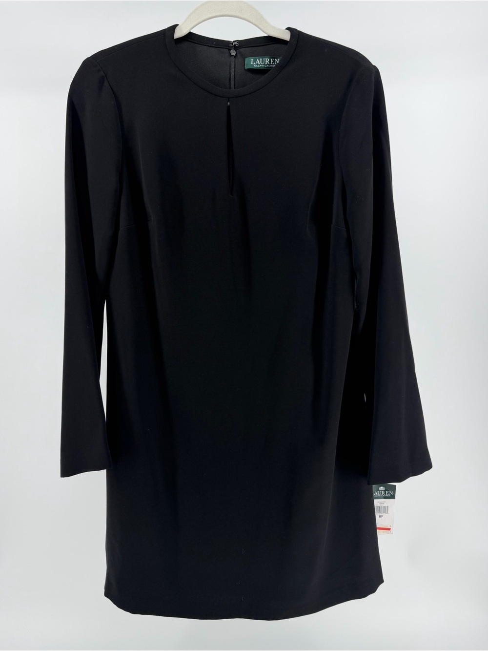 NWT Lauren Ralph Lauren Black Long-Sleeve Keyhole Shift Dress, Women's 8P